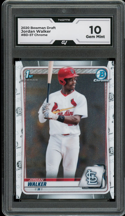 2020 Bowman Draft #BD-57 Jordan Walker Chrome Rookie Card RC Graded 10 Gem Mint - Front
