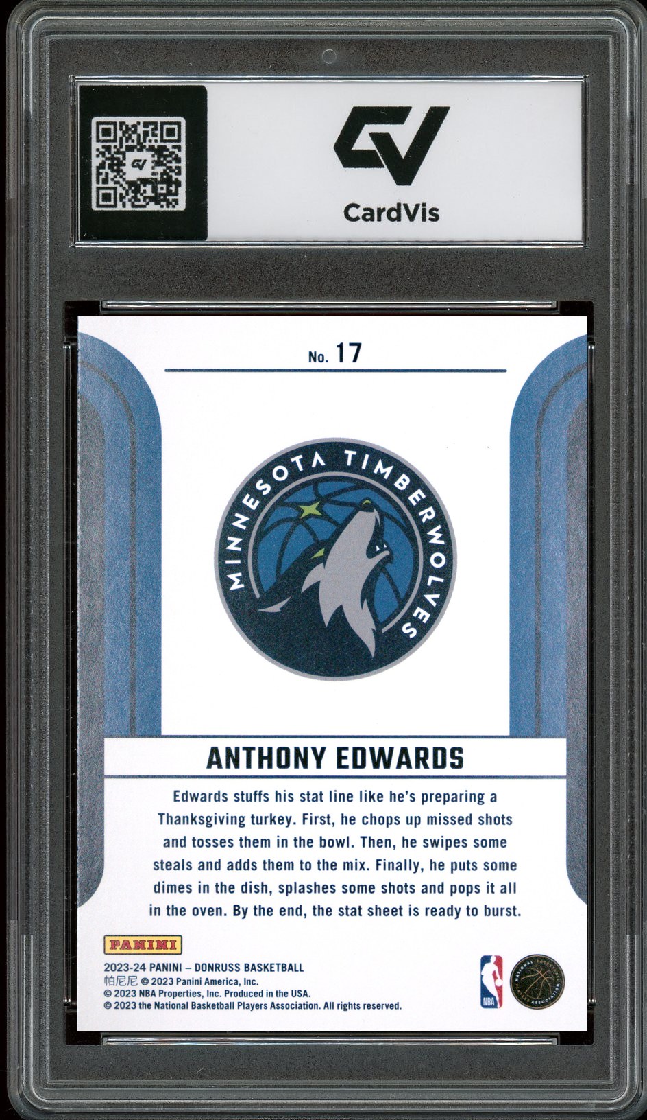 2023 Panini Donruss #17 Anthony Edwards Franchise Features Graded 10 Gem Mint - Back