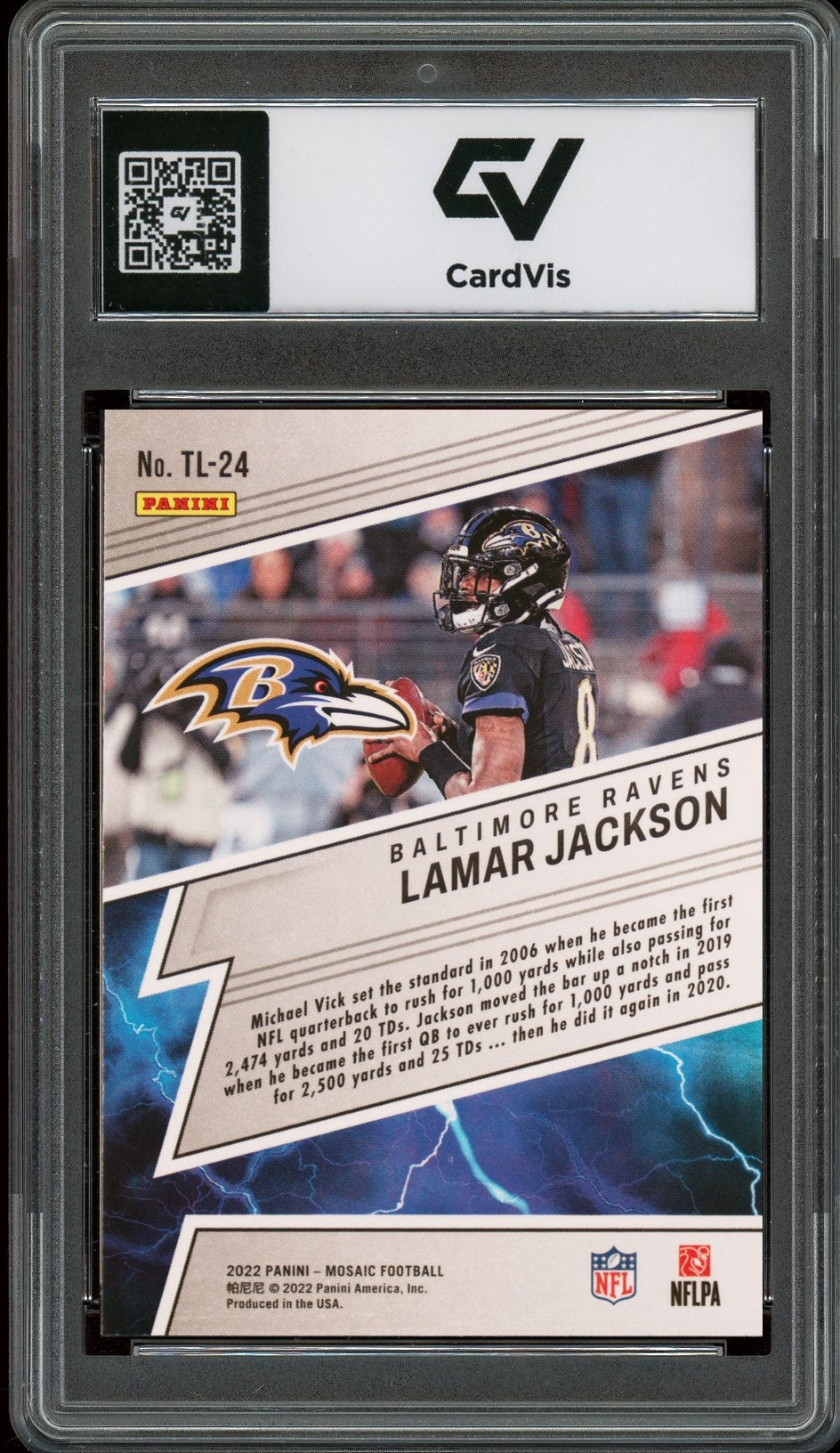 2022 Panini Mosaic #TL-24 Lamar Jackson Thunder Lane Graded 10 Gem Mint - Back