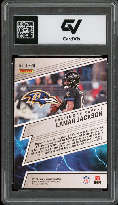 2022 Panini Mosaic #TL-24 Lamar Jackson Thunder Lane Graded 10 Gem Mint - Back