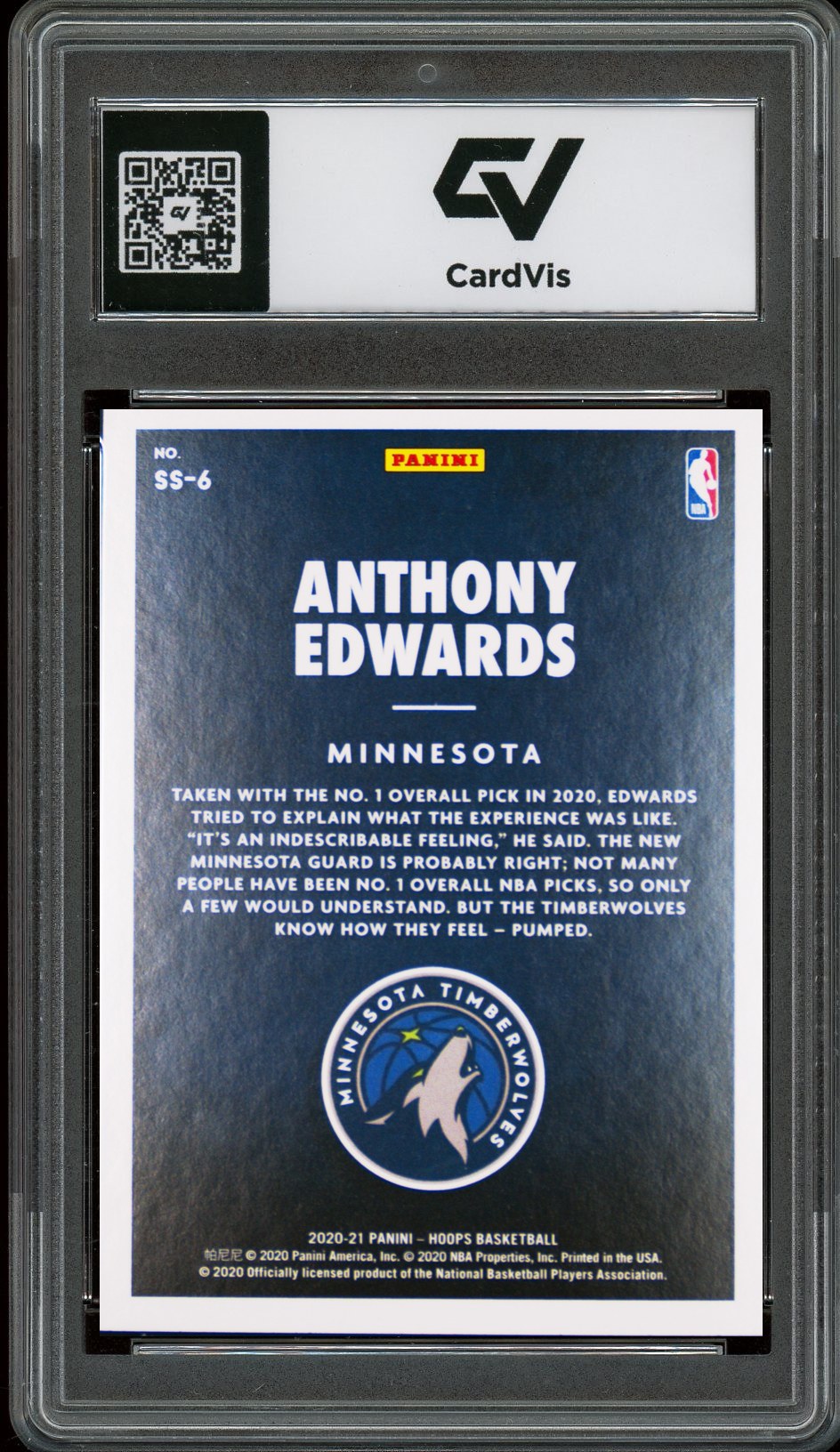 2020 Panini Hoops #SS-6 Anthony Edwards Now Playing Rookie Card RC Graded 10 Gem Mint - Back