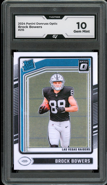 2024 Panini Donruss Optic #215 Brock Bowers Rookie Card RC Graded 10 Gem Mint - Front