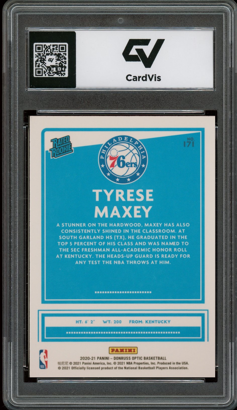 2020 Panini Donruss Optic #171 Tyrese Maxey Rookie Card RC Graded 10 Gem Mint - Back