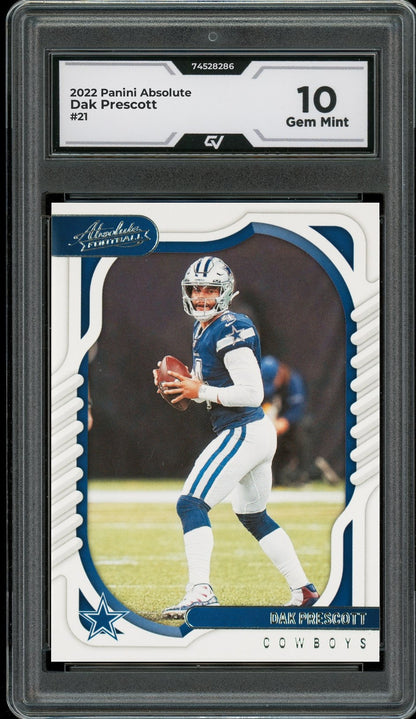 2022 Panini Absolute #21 Dak Prescott Graded 10 Gem Mint - Front