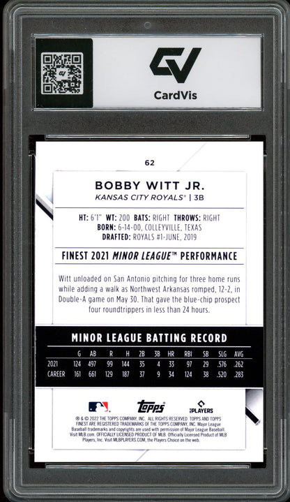 2022 Topps Finest #62 Bobby Witt Jr. Rookie Card RC Graded 10 Gem Mint - Back