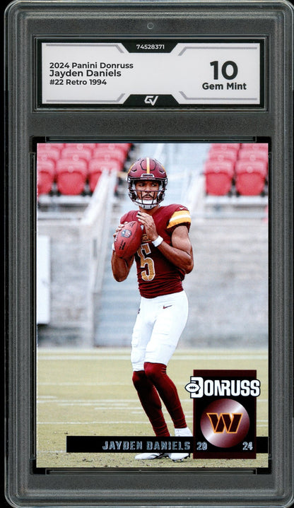 2024 Panini Donruss #22 Jayden Daniels Retro 1994 Rookie Card RC Graded 10 Gem Mint - Front