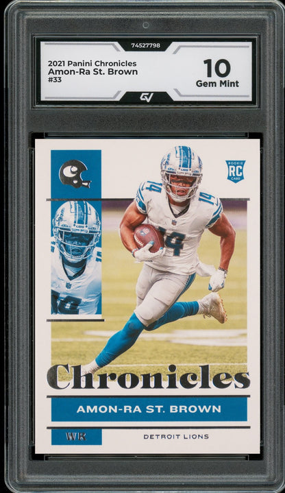 2021 Panini Chronicles #33 Amon-Ra St. Brown Rookie Card RC Graded 10 Gem Mint - Front