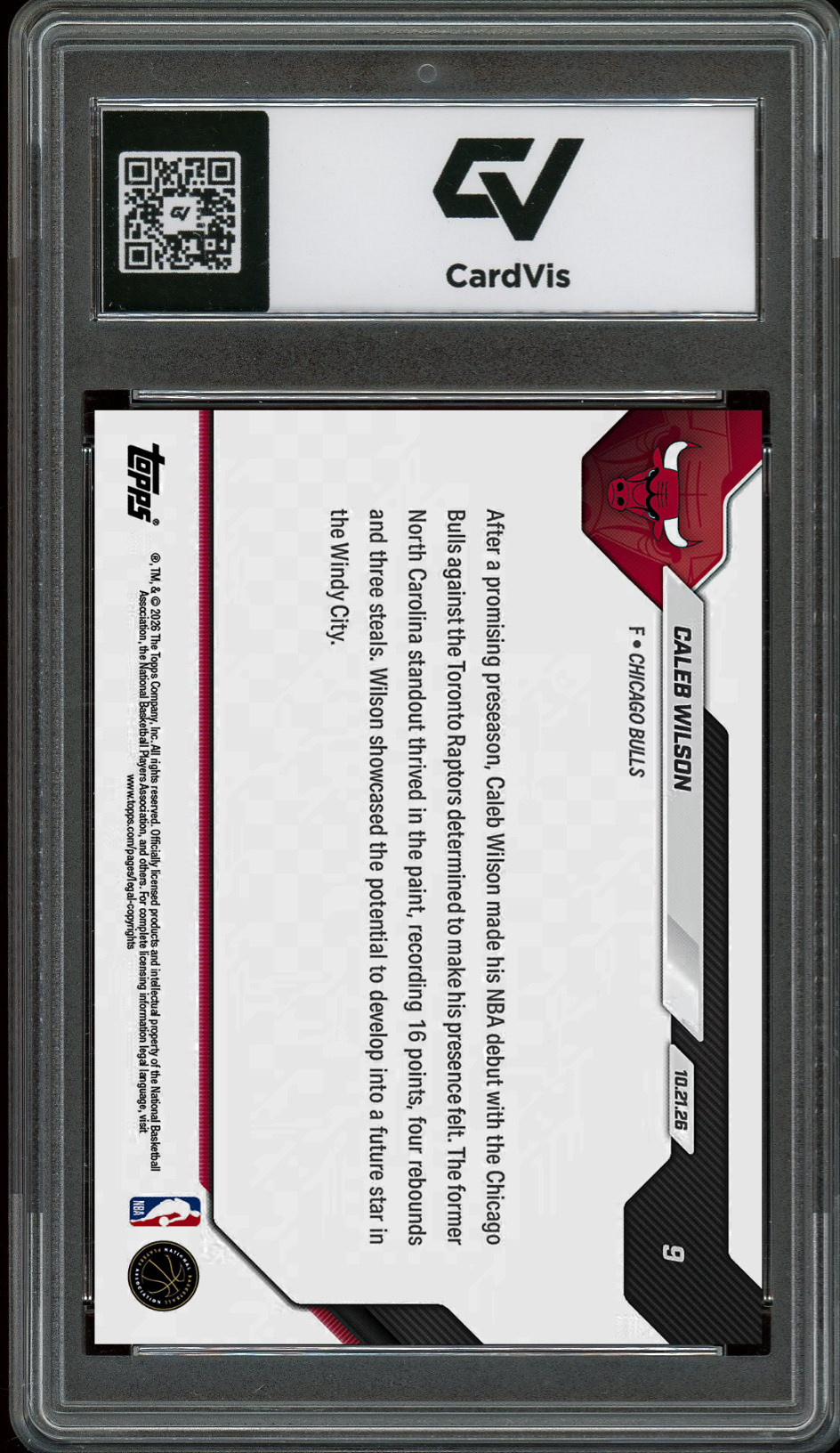 2026 Topps Now #9 Caleb Wilson Debut Game Graded 10 Gem Mint Presale