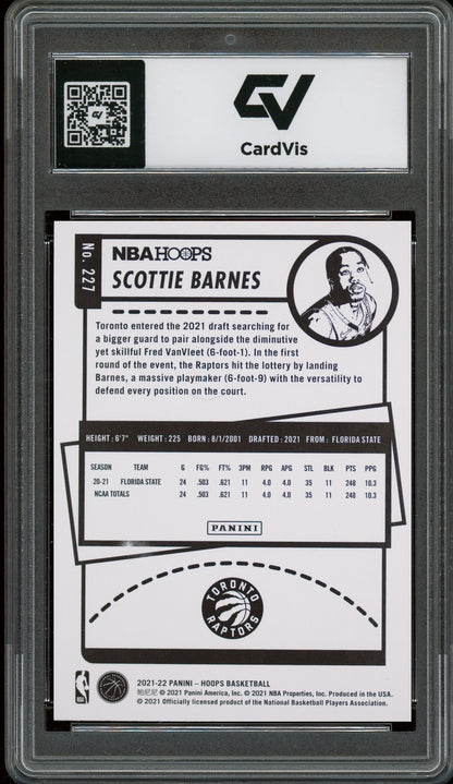 2021 Panini Hoops #227 Scottie Barnes Rookie Card RC Graded 10 Gem Mint - Back