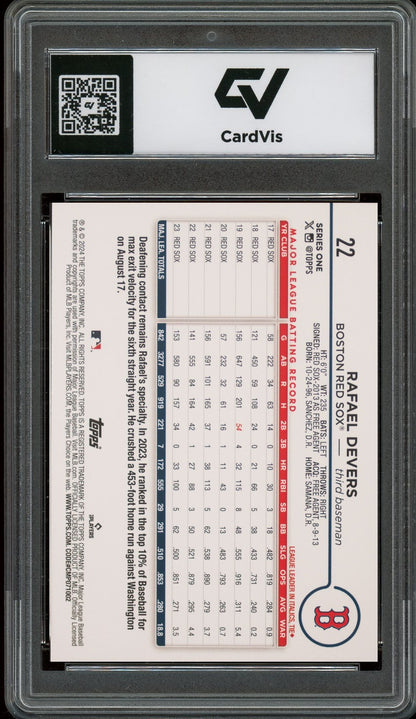 2024 Topps #22 Rafael Devers Graded 10 Gem Mint - Back