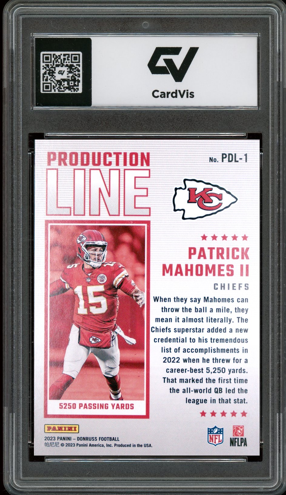 2023 Panini Donruss #PDL-1 Patrick Mahomes II Production Line Graded 10 Gem Mint - Back