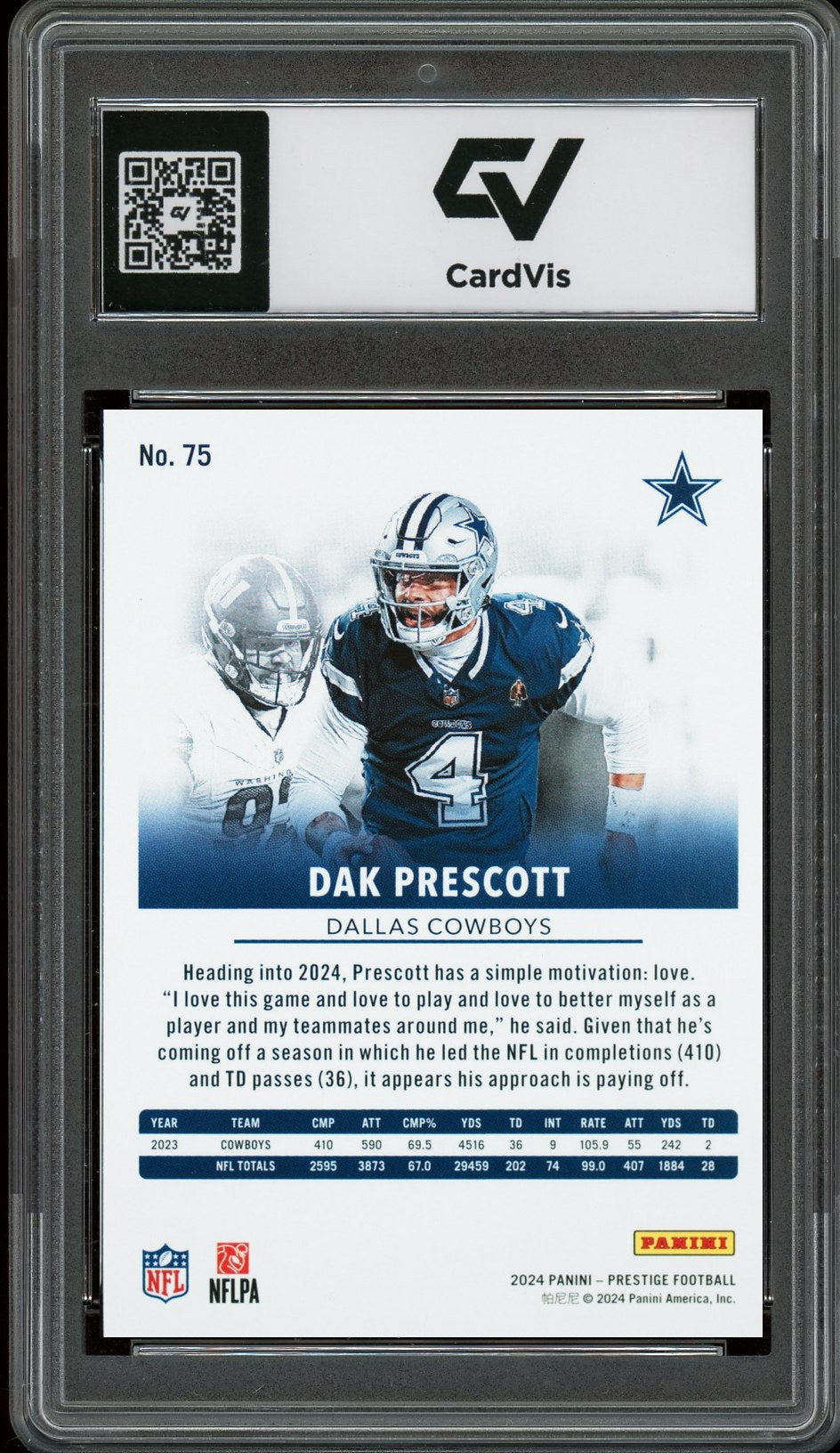 2024 Panini Prestige #75 Dak Prescott Graded 10 Gem Mint - Back
