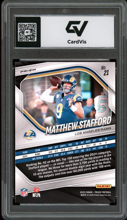 2025 Panini Prizm #21 Matthew Stafford Silver Prizm Graded 10 Gem Mint - Back