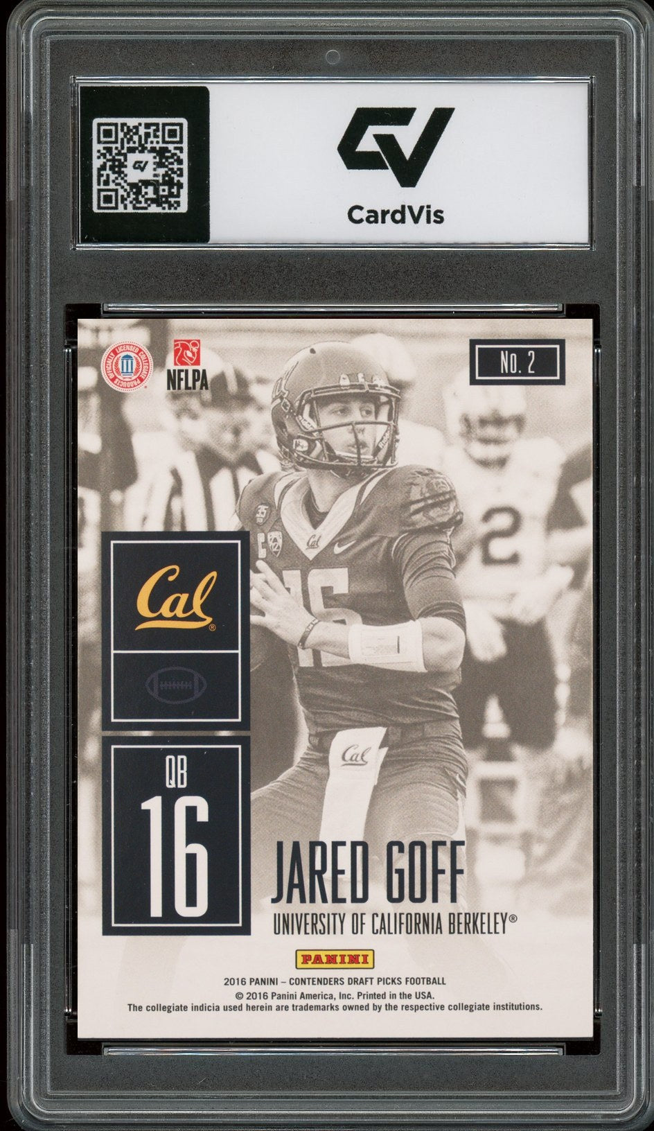 2016 Panini Contenders Draft Picks #2 Jared Goff Game Day Tickets Graded 10 Gem Mint - Back