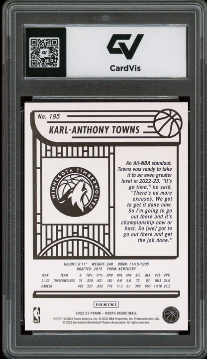 2022 Panini Hoops #195 Karl-Anthony Towns Graded 10 Gem Mint - Back