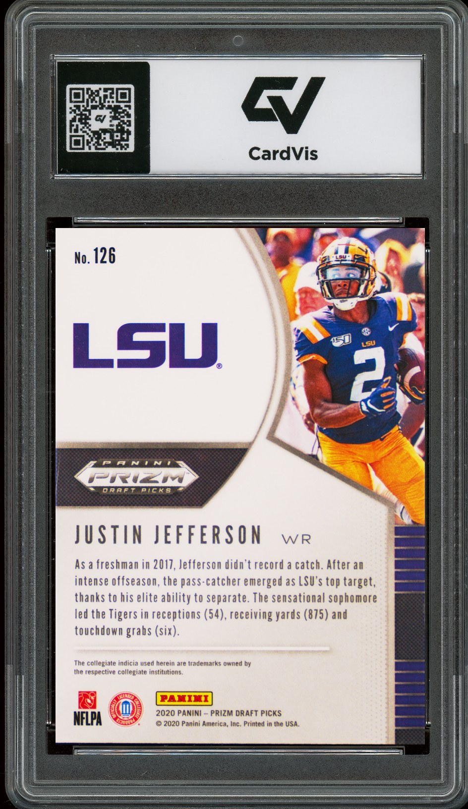 2020 Panini Prizm Draft Picks #126 Justin Jefferson Rookie Card RC Graded 10 Gem Mint - Back