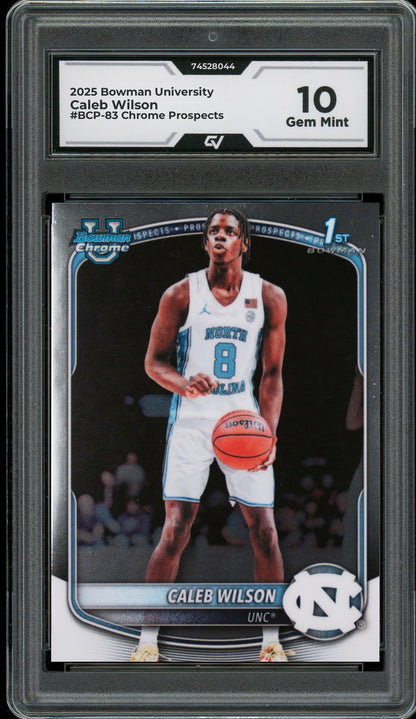 2025 Bowman University #BCP-83 Caleb Wilson Chrome Prospects Rookie Card RC Graded 10 Gem Mint - Front