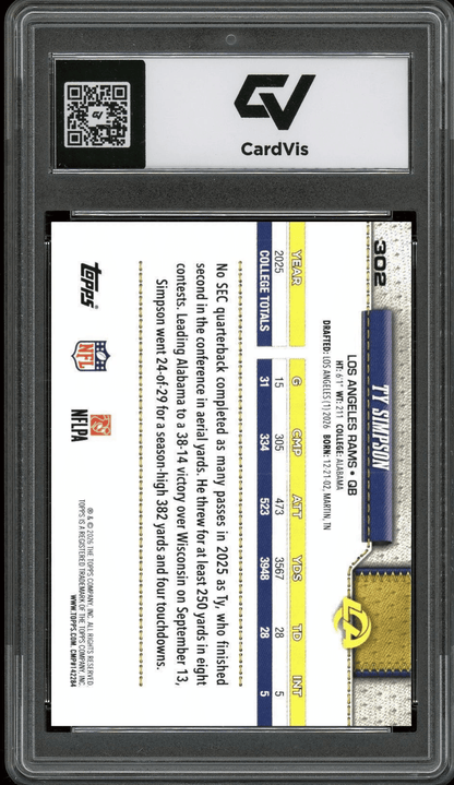 2026 Topps Flagship #302 Ty Simpson Rookie Card RC Graded 10 Gem Mint