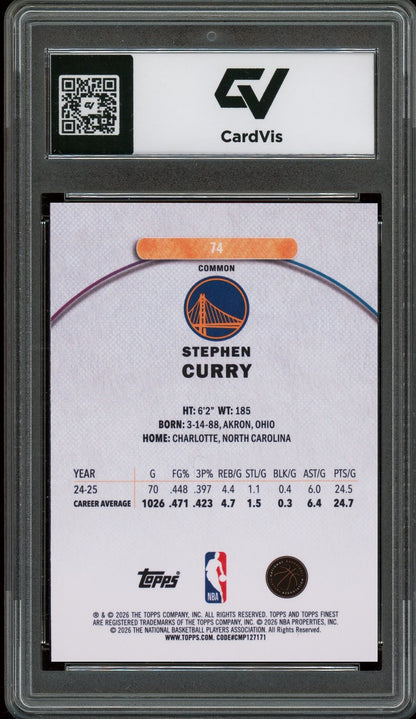 2025 Topps Finest #74 Stephen Curry Graded 10 Gem Mint - Back