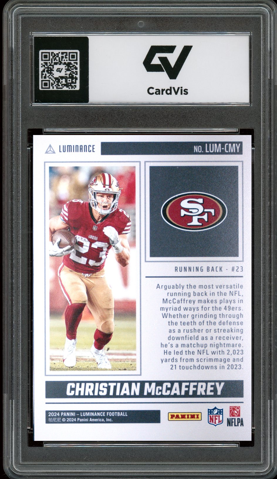 2024 Panini Luminance #LUM-CMY Christian McCaffrey Luminosity Graded 10 Gem Mint - Back