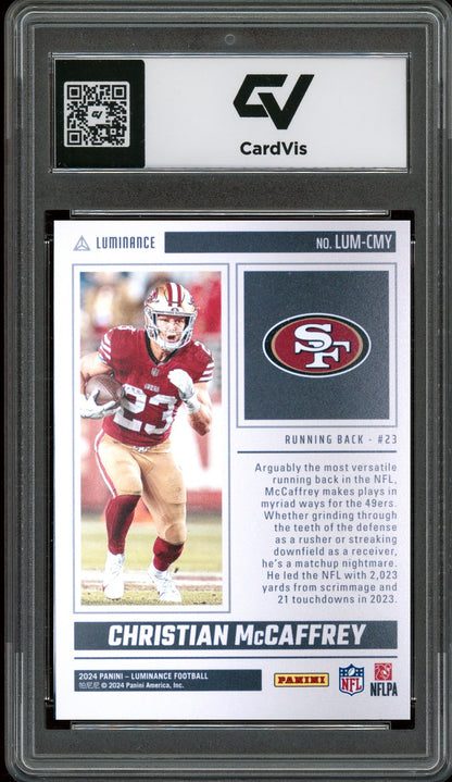 2024 Panini Luminance #LUM-CMY Christian McCaffrey Luminosity Graded 10 Gem Mint - Back