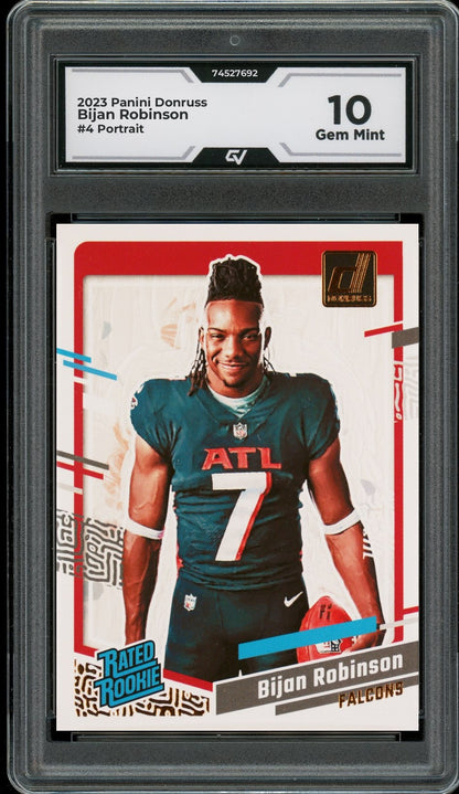 2023 Panini Donruss #4 Bijan Robinson Portrait Rookie Card RC Graded 10 Gem Mint - Front