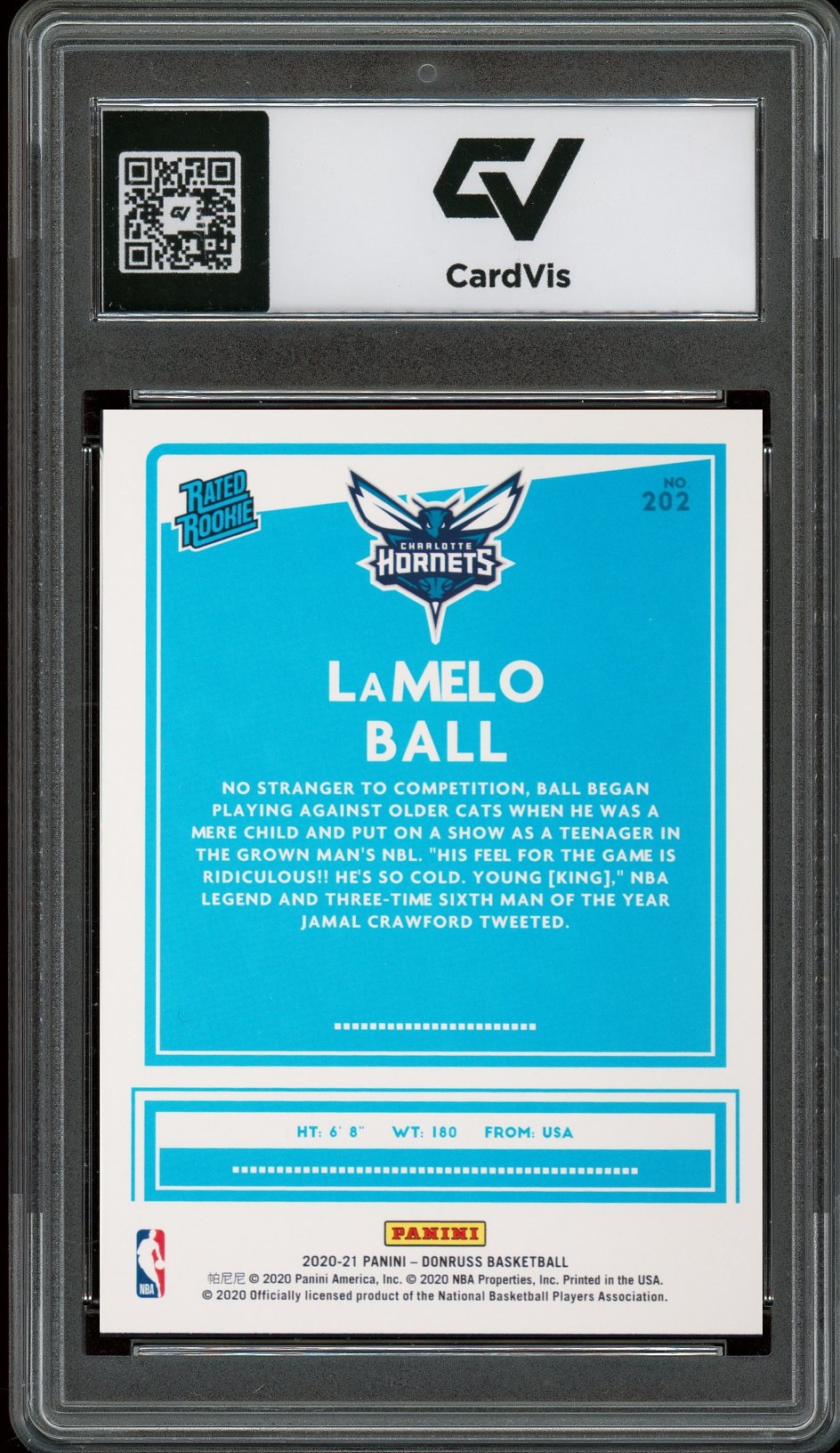 2020 Panini Donruss #202 Lamelo Ball Rookie Card RC Graded 10 Gem Mint - Back