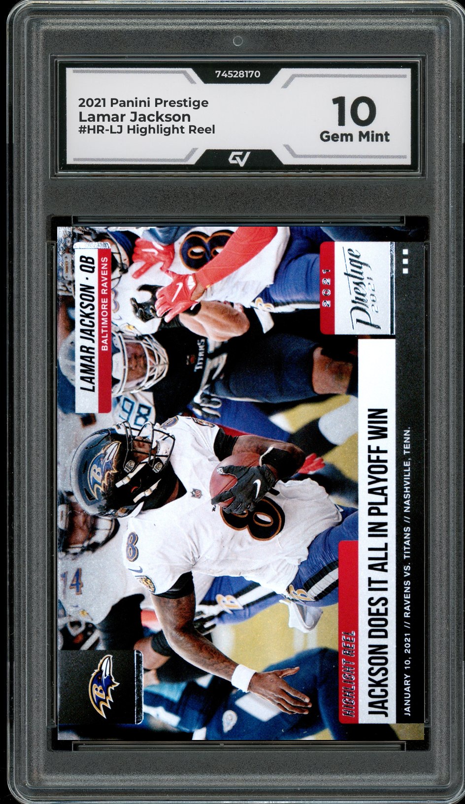 2021 Panini Prestige #HR-LJ Lamar Jackson Highlight Reel Graded 10 Gem Mint - Front