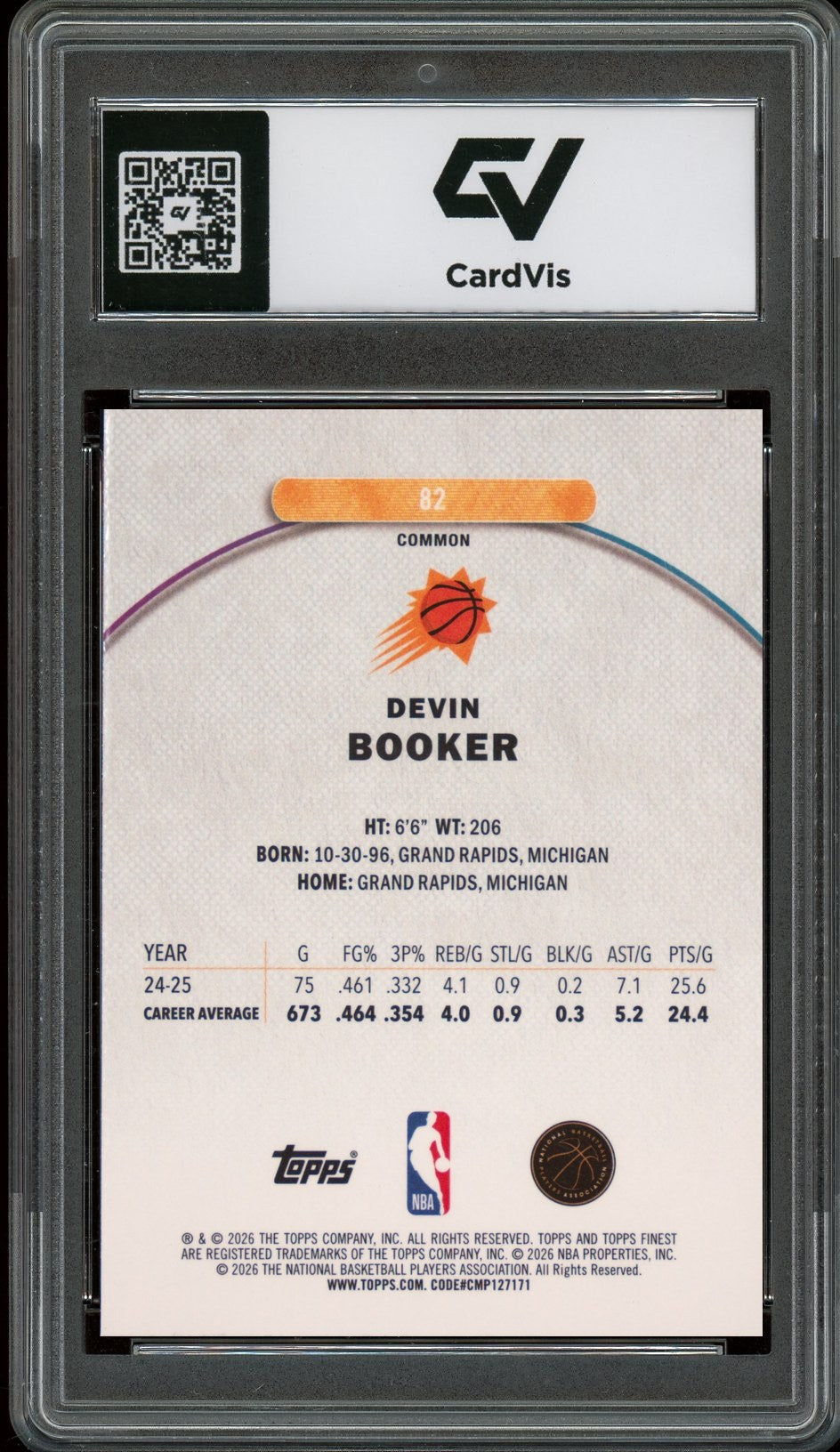 2025 Topps Finest #82 Devin Booker Graded 10 Gem Mint - Back