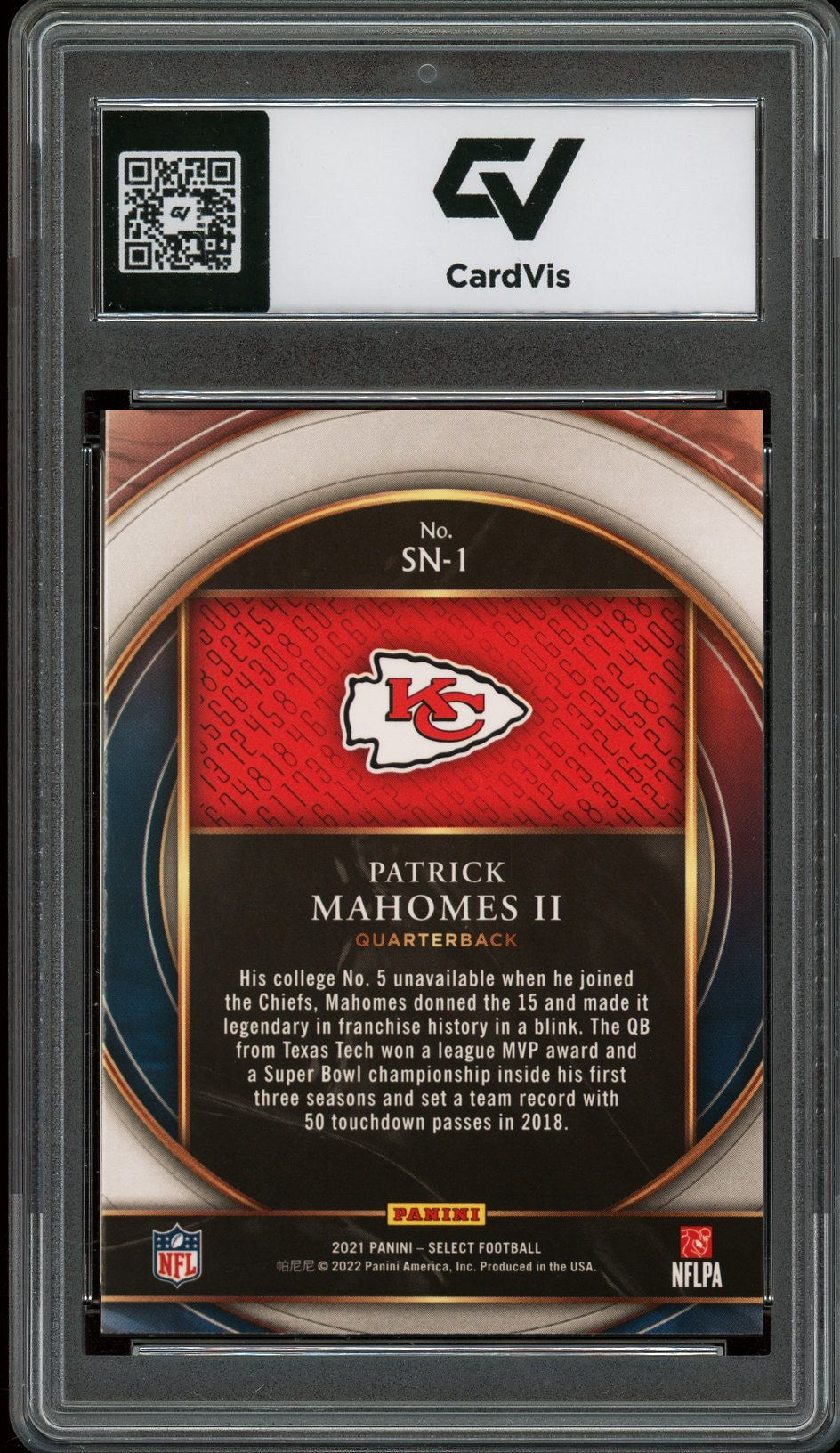 2021 Panini Select #SN-1 Patrick Mahomes II Select Numbers Graded 10 Gem Mint - Back