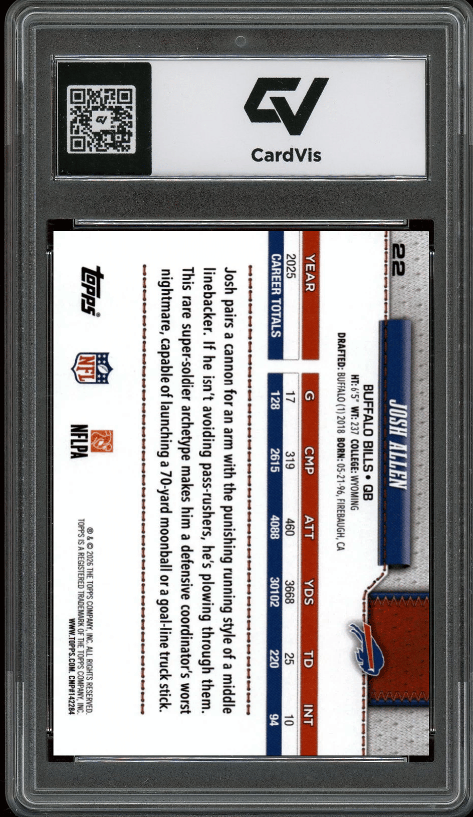 2026 Topps Flagship #22 Josh Allen Graded 10 Gem Mint