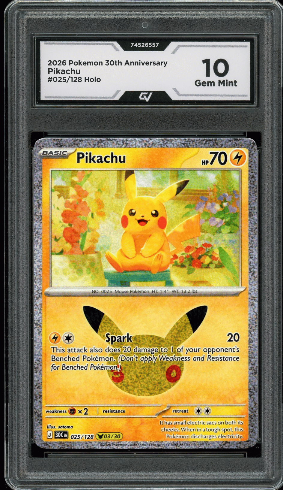 2026 Pokemon 30th Anniversary #025/128 Pikachu Holo Graded 10 Gem Mint