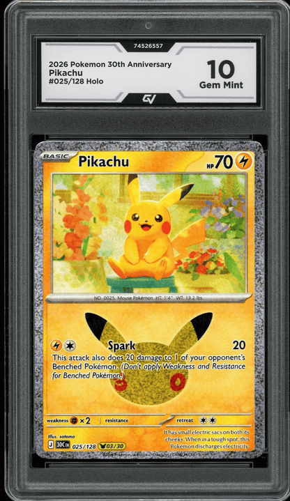 2026 Pokemon 30th Anniversary #025/128 Pikachu Holo Graded 10 Gem Mint