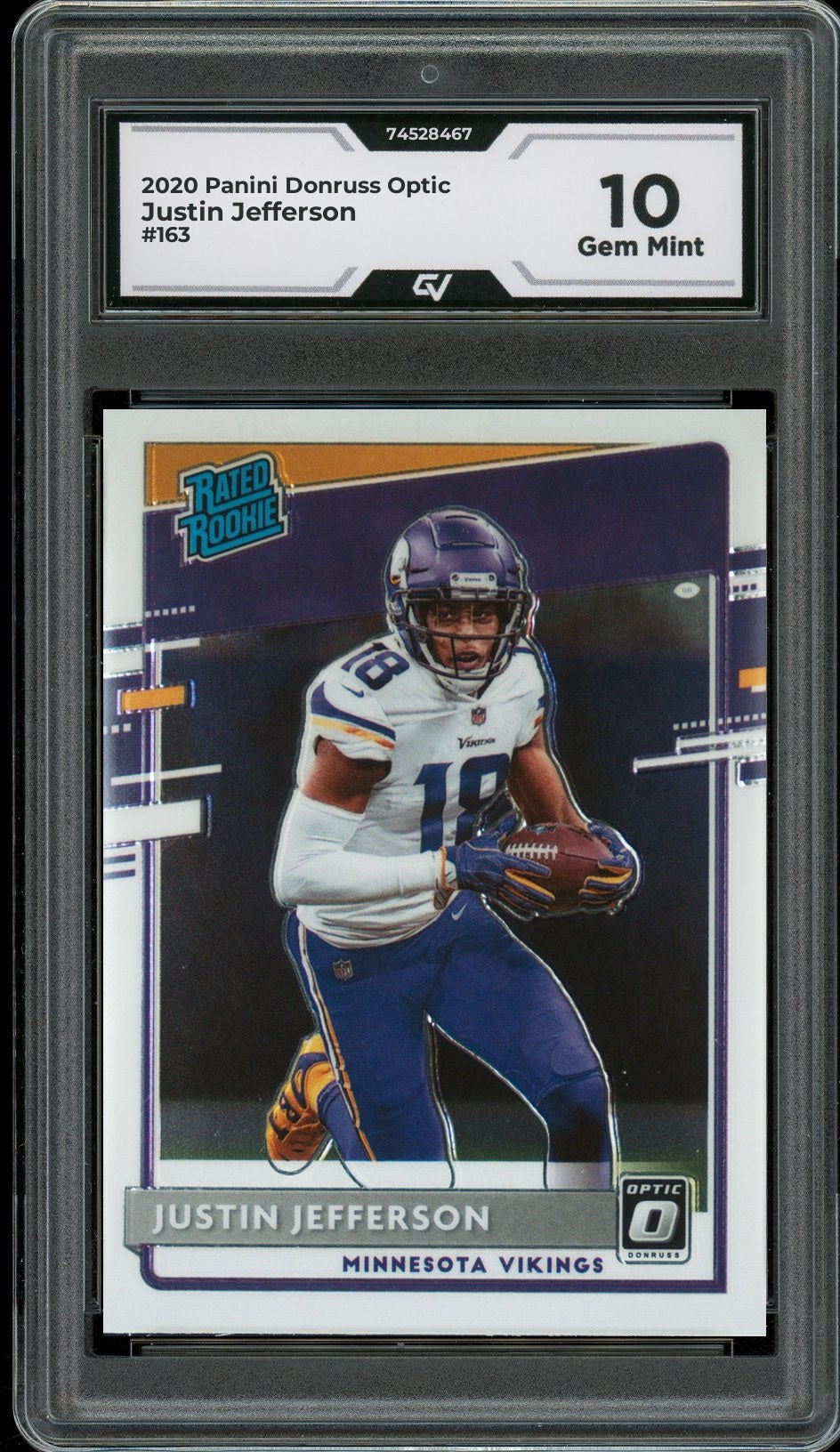 2020 Panini Donruss Optic #163 Justin Jefferson Rookie Card RC Graded 10 Gem Mint - Front