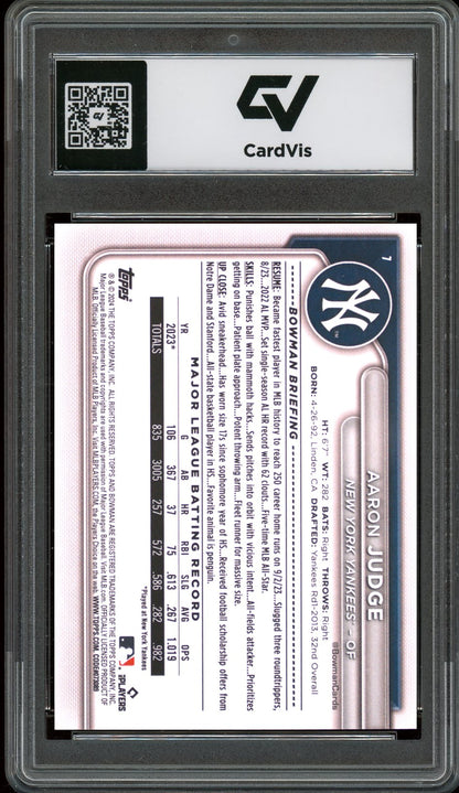 2024 Bowman #7 Aaron Judge Graded 10 Gem Mint - Back