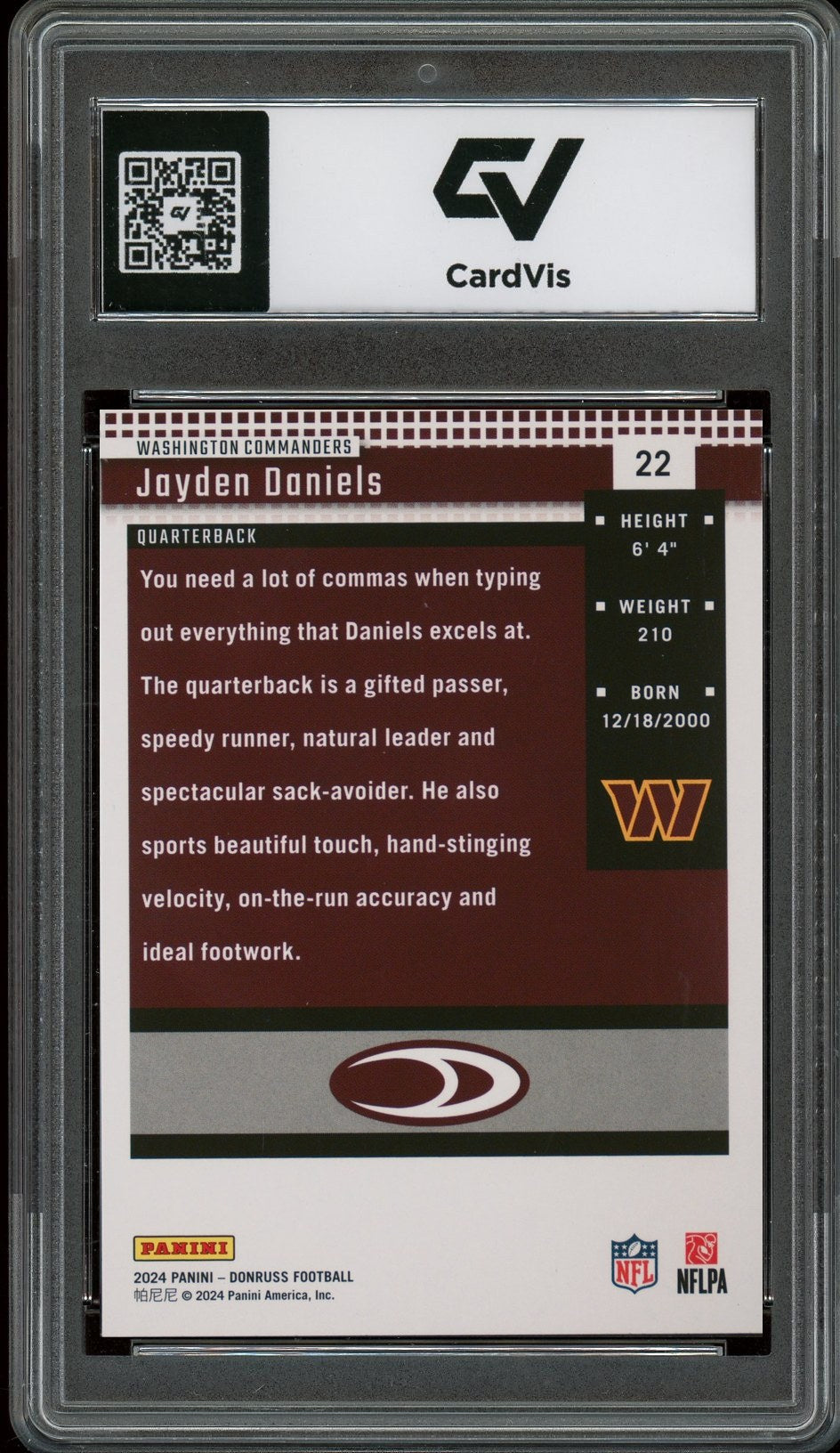 2024 Panini Donruss #22 Jayden Daniels Retro 2004 Graded 10 Gem Mint - Back