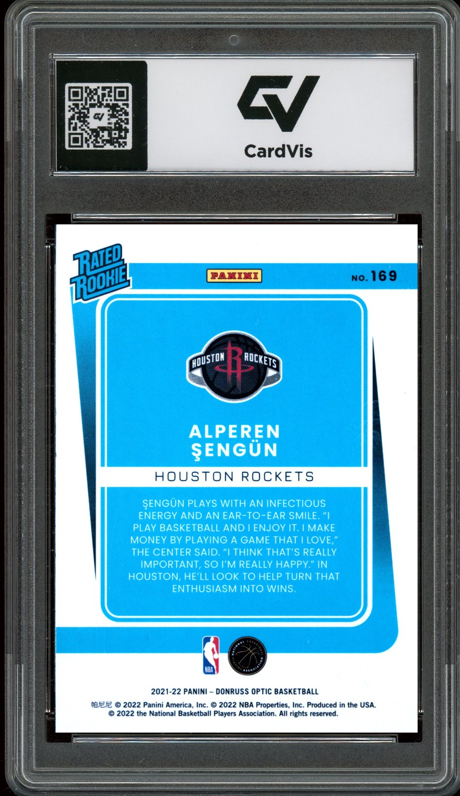 2021 Panini Donruss Optic #169 Alperen Sengun Rookie Card RC Graded 10 Gem Mint - Back