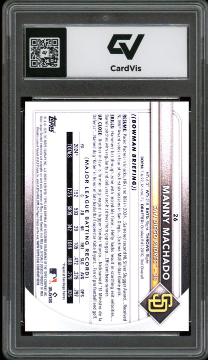 2025 Bowman #26 Manny Machado Graded 10 Gem Mint - Back