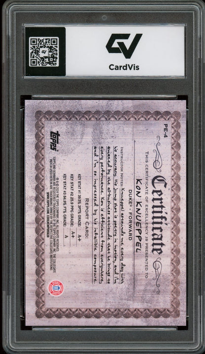 2024 Bowman Chrome University #PE-4 Kon Knueppel Physical Education Rookie Card RC Graded 10 Gem Mint - Back