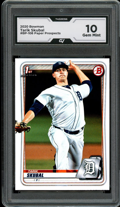 2020 Bowman #BP-108 Tarik Skubal Paper Prospects Rookie Card RC Graded 10 Gem Mint - Front