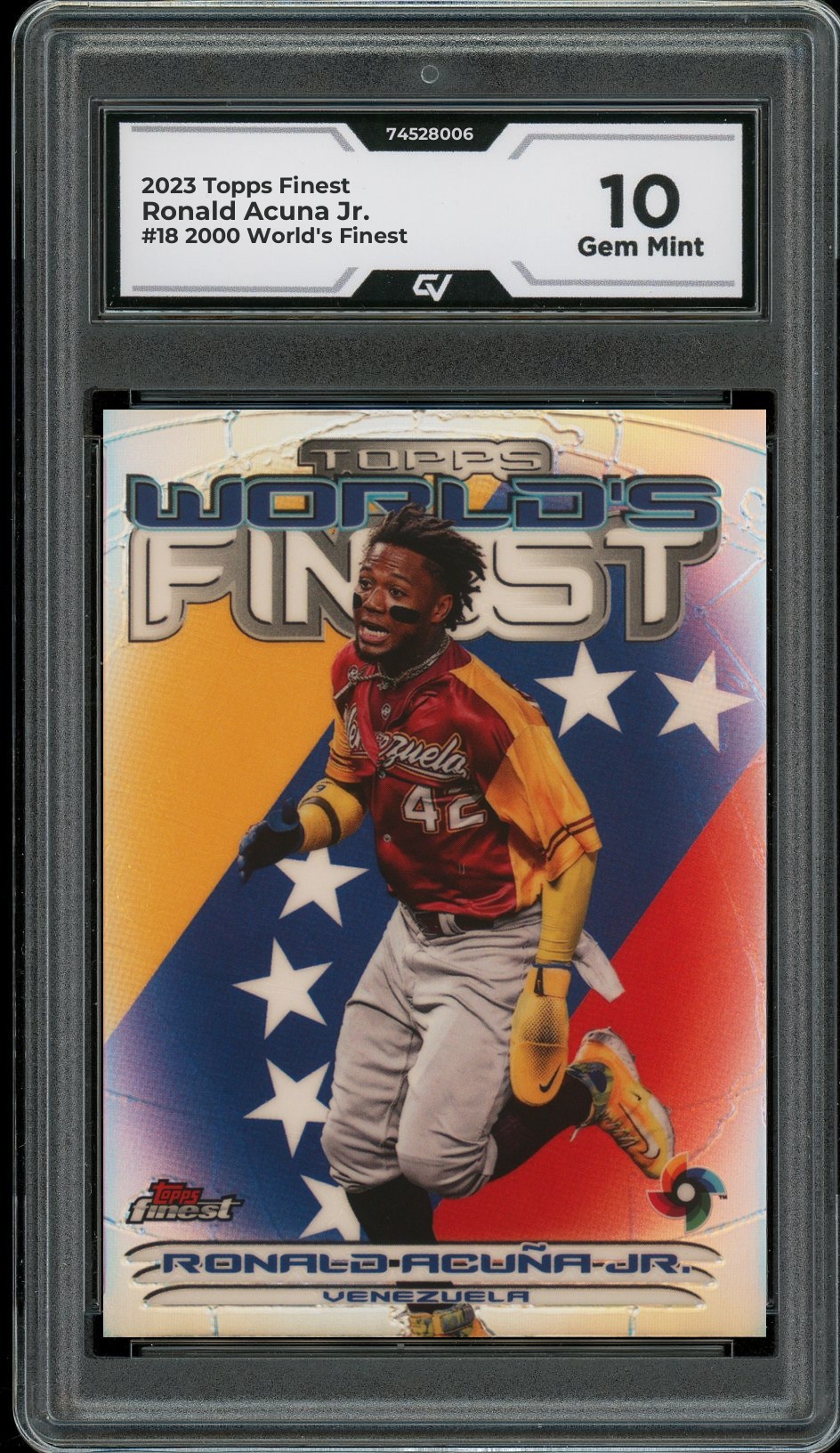 2023 Topps Finest #18 Ronald Acuna Jr. 2000 World's Finest Graded 10 Gem Mint - Front