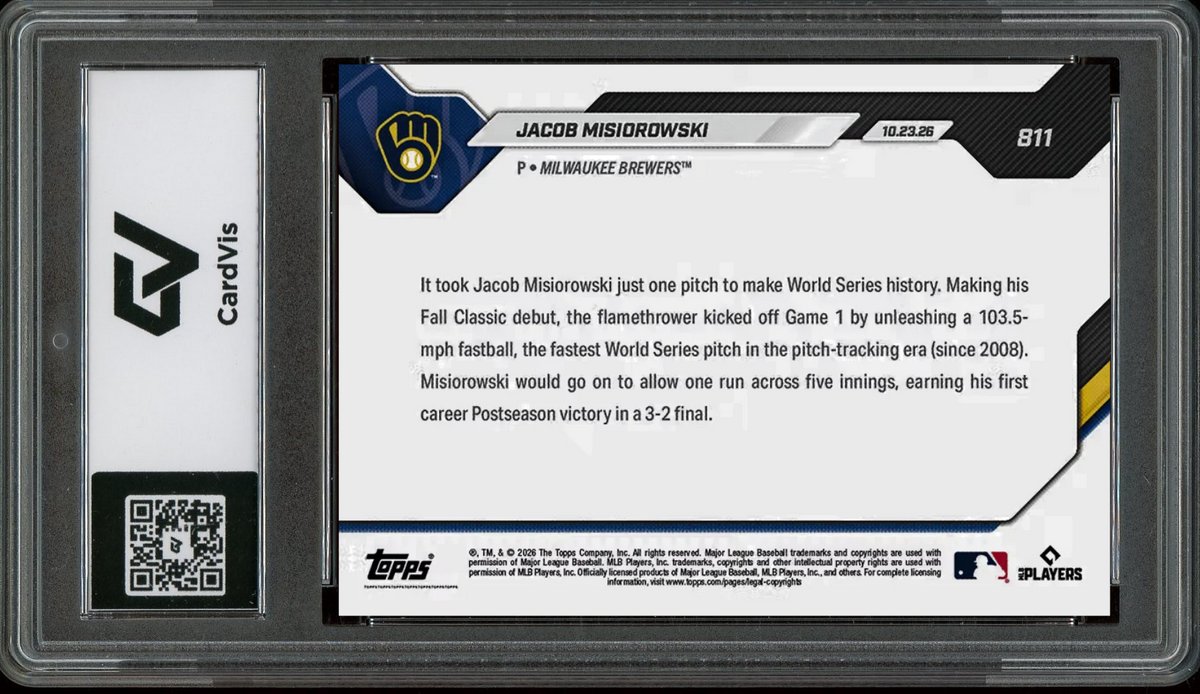 2026 Topps Now #811 Jacob Misiorowski Rookie Card Record-Setting Pitch Graded 10 Gem Mint Presale