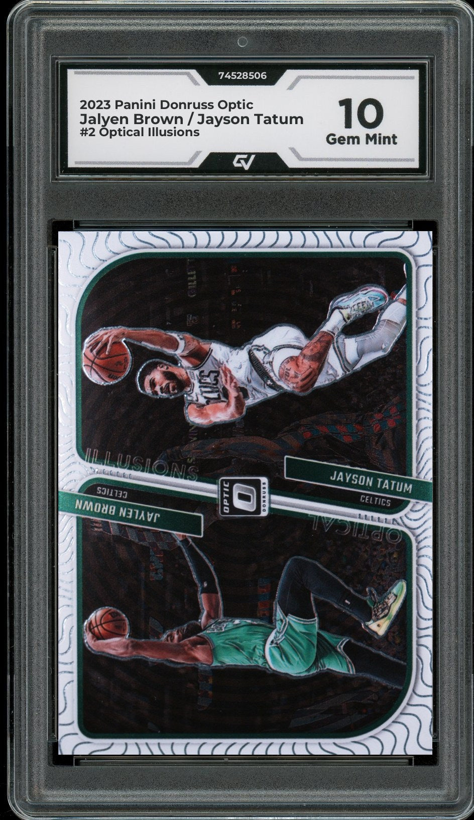 2023 Panini Donruss Optic #2 Jalyen Brown / Jayson Tatum Optical Illusions Graded 10 Gem Mint - Front