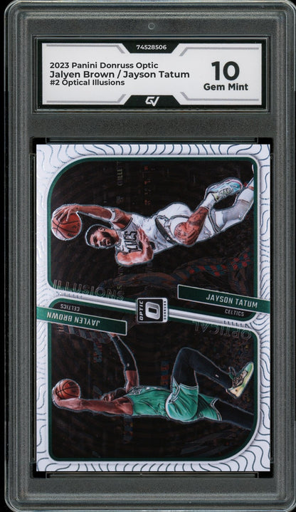 2023 Panini Donruss Optic #2 Jalyen Brown / Jayson Tatum Optical Illusions Graded 10 Gem Mint - Front