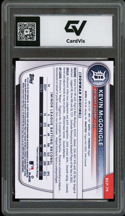 2025 Bowman Chrome #BCP-79 Kevin McGonigle Prospects Rookie Card RC Graded 10 Gem Mint - Back
