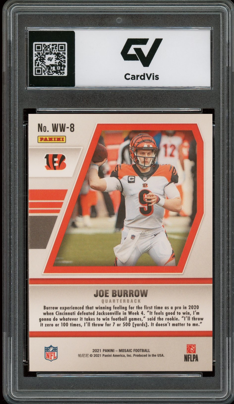 2021 Panini Mosaic #WW-8 Joe Burrow Will To Win Graded 10 Gem Mint - Back