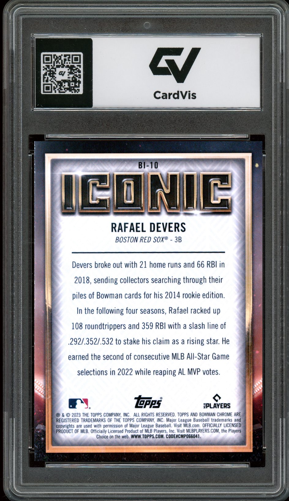 2023 Bowman Chrome #BI-10 Rafael Devers Mega Box Iconic Graded 10 Gem Mint - Back