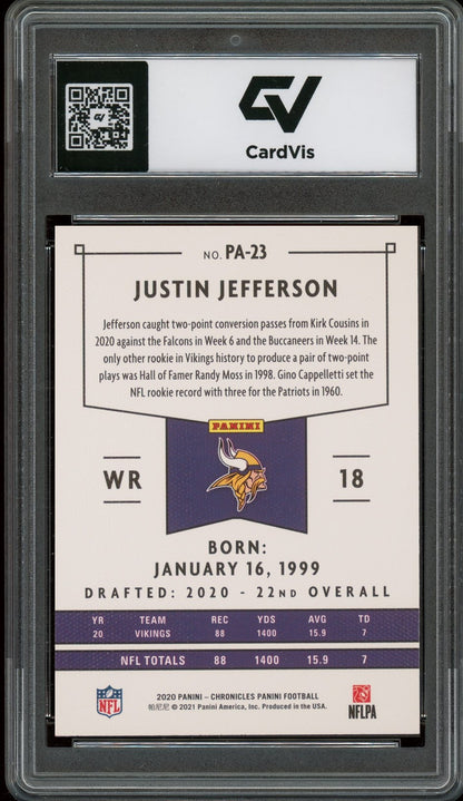 2020 Panini Chronicles #PA-23 Justin Jefferson Rookie Card RC Graded 10 Gem Mint - Back
