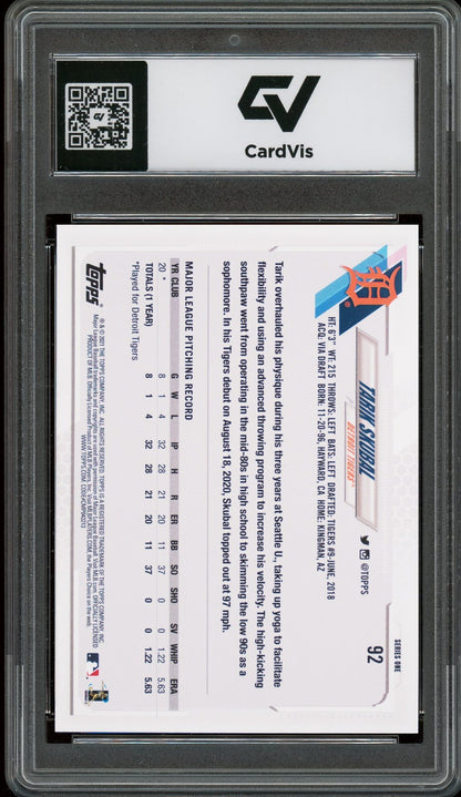 2021 Topps #92 Tarik Skubal Rookie Card RC Graded 10 Gem Mint - Back