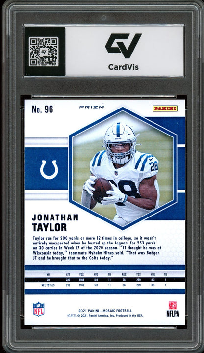 2021 Panini Mosaic #96 Jonathan Taylor Mosaic Prizm Graded 10 Gem Mint - Back